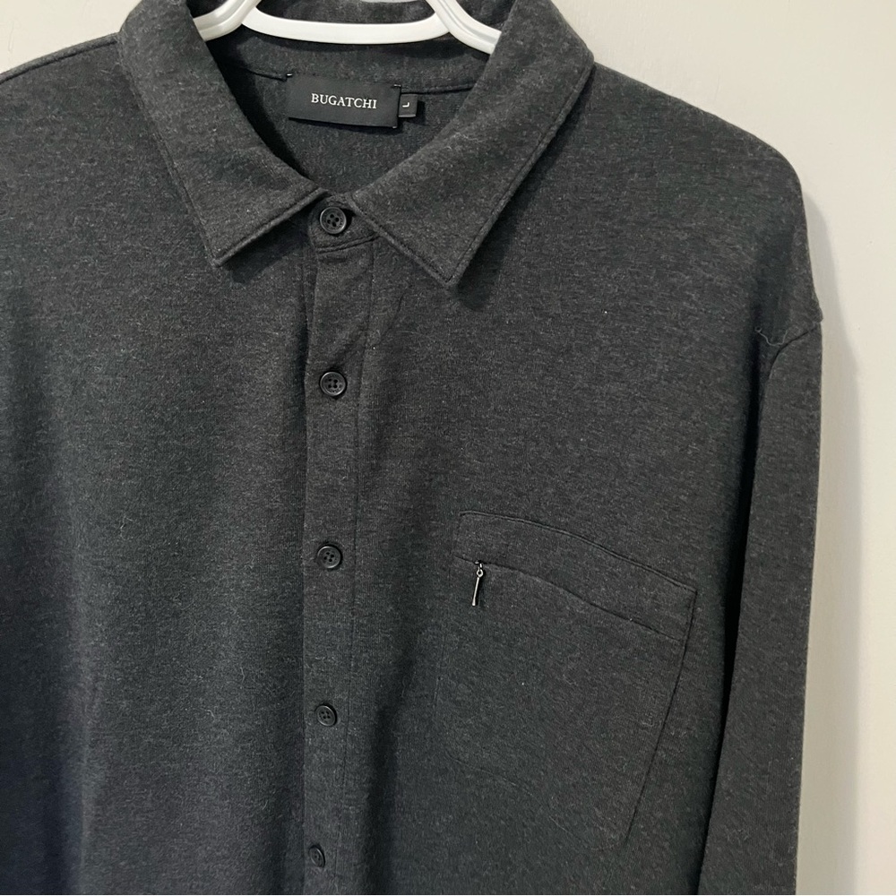 Bugatchi Cotton Blend Button Diwn Shirt Jacket Caviar Charcoal Grey size Large - Picture 7 of 16